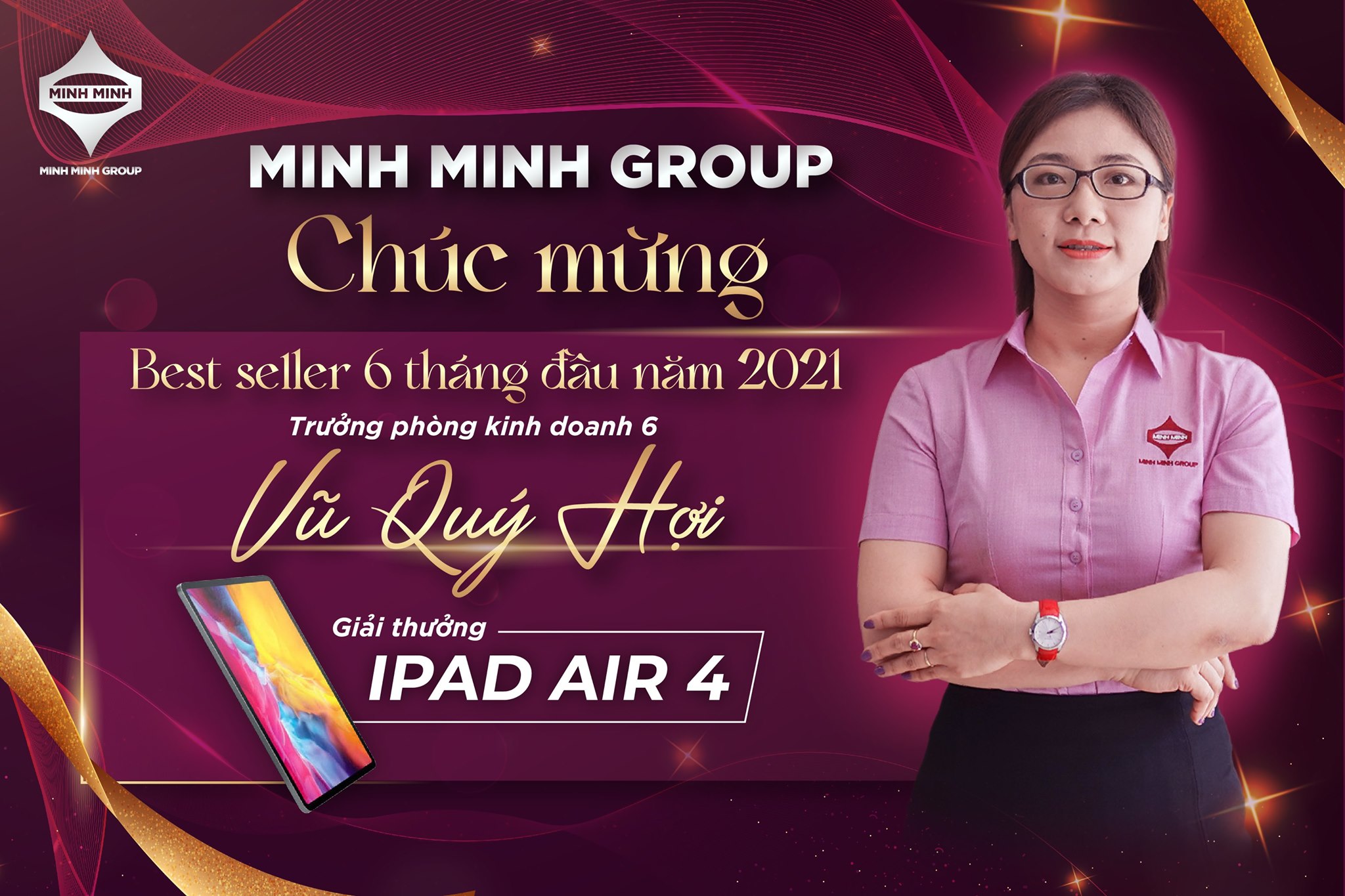 Ms Vũ Quý Hợi, trưởng phòng kinh doanh 6 - Chi nhánh Đà Nẵng cũng đã giành được giải thưởng Chuyên viên xuất sắc nhất 6 tháng đầu năm