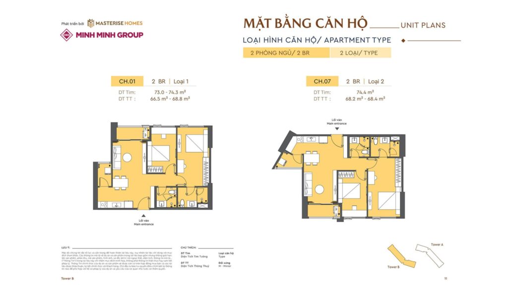 Layout căn hộ 2br, 2br+ Masteri Rivera