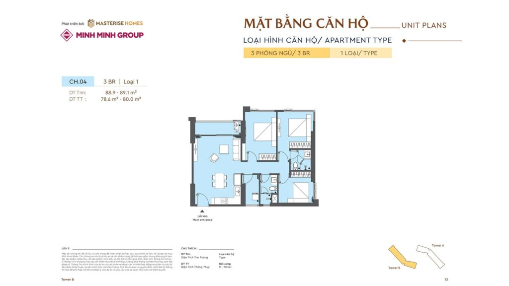 Layout căn hộ Masteri 3br