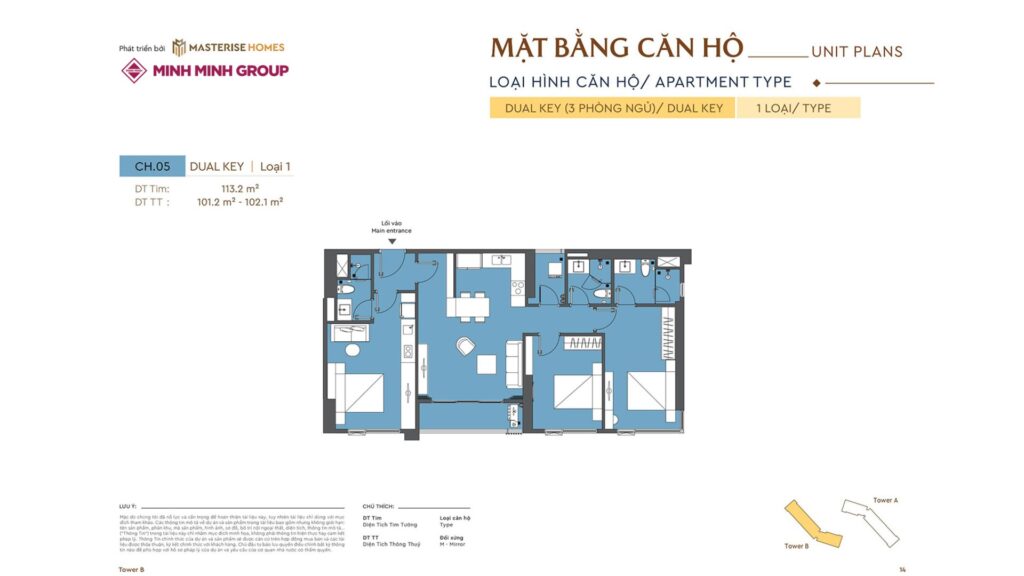 Layout căn hộ Masteri Dual Key