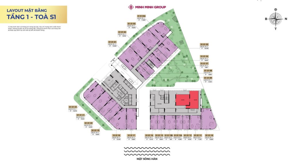 Layout shophouse khối đế Sun Symphony Residence tòa S1 - Tầng 1